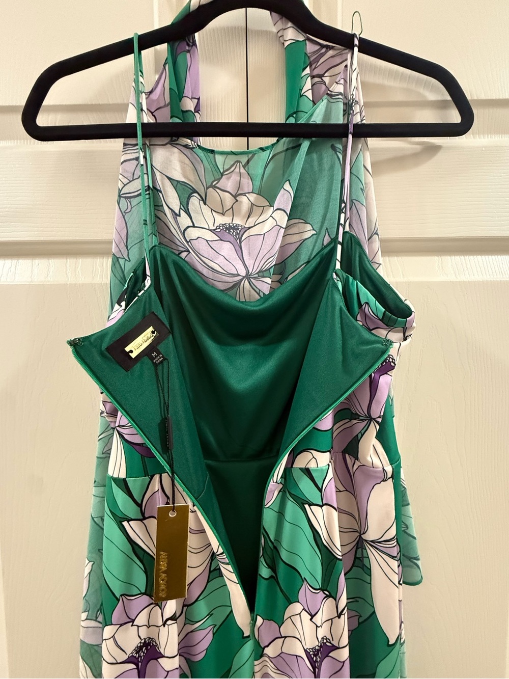 Alexia Admor Green Purple Floral Overlay Cocktail Dress Medium NWT - Picture 9 of 16